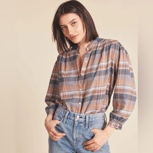 Birds of Paradise by Trovata Ruffle Breezy Blouse Eclipse  Plaid Button Down
